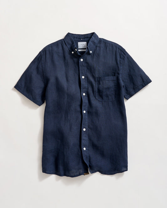 Short Sleeve Linen Tuscumbia Shirt Button Down Carbon Blue Billy Reid