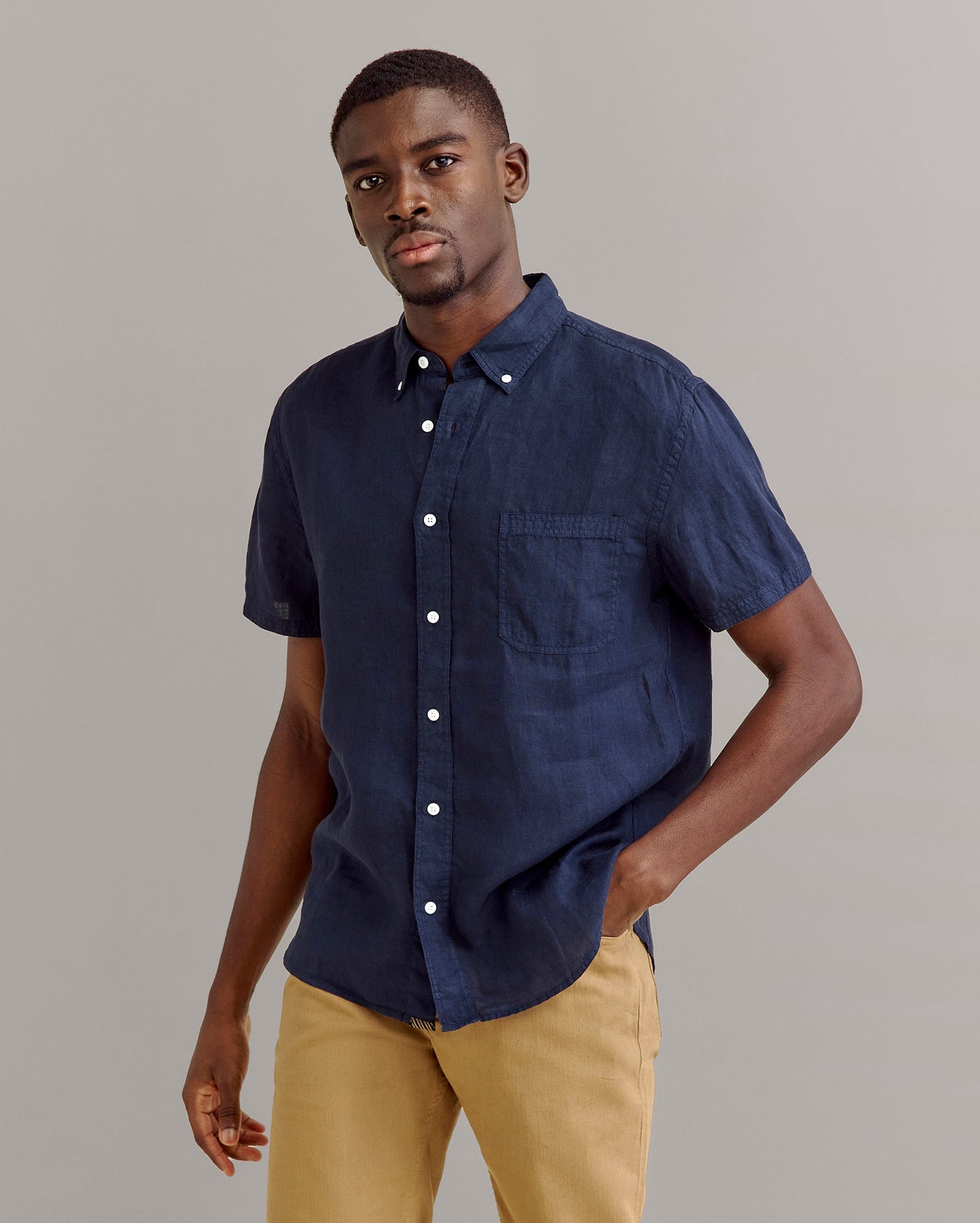 Short Sleeve Linen Tuscumbia Shirt Button Down Carbon Blue Billy Reid