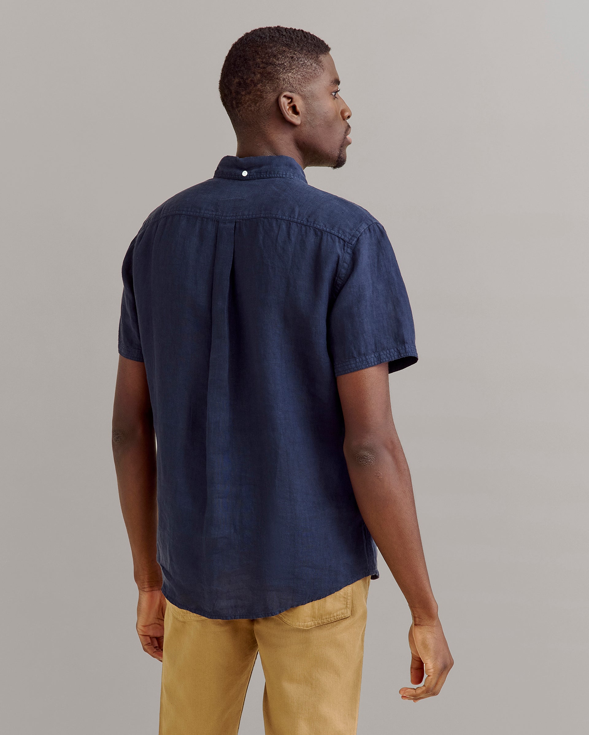 Short Sleeve Linen Tuscumbia Shirt Button Down Carbon Blue Billy Reid