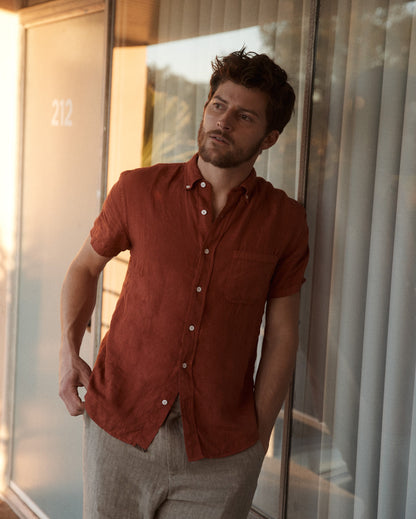 Short Sleeve Linen Tuscumbia Shirt Button Down Brick Billy Reid