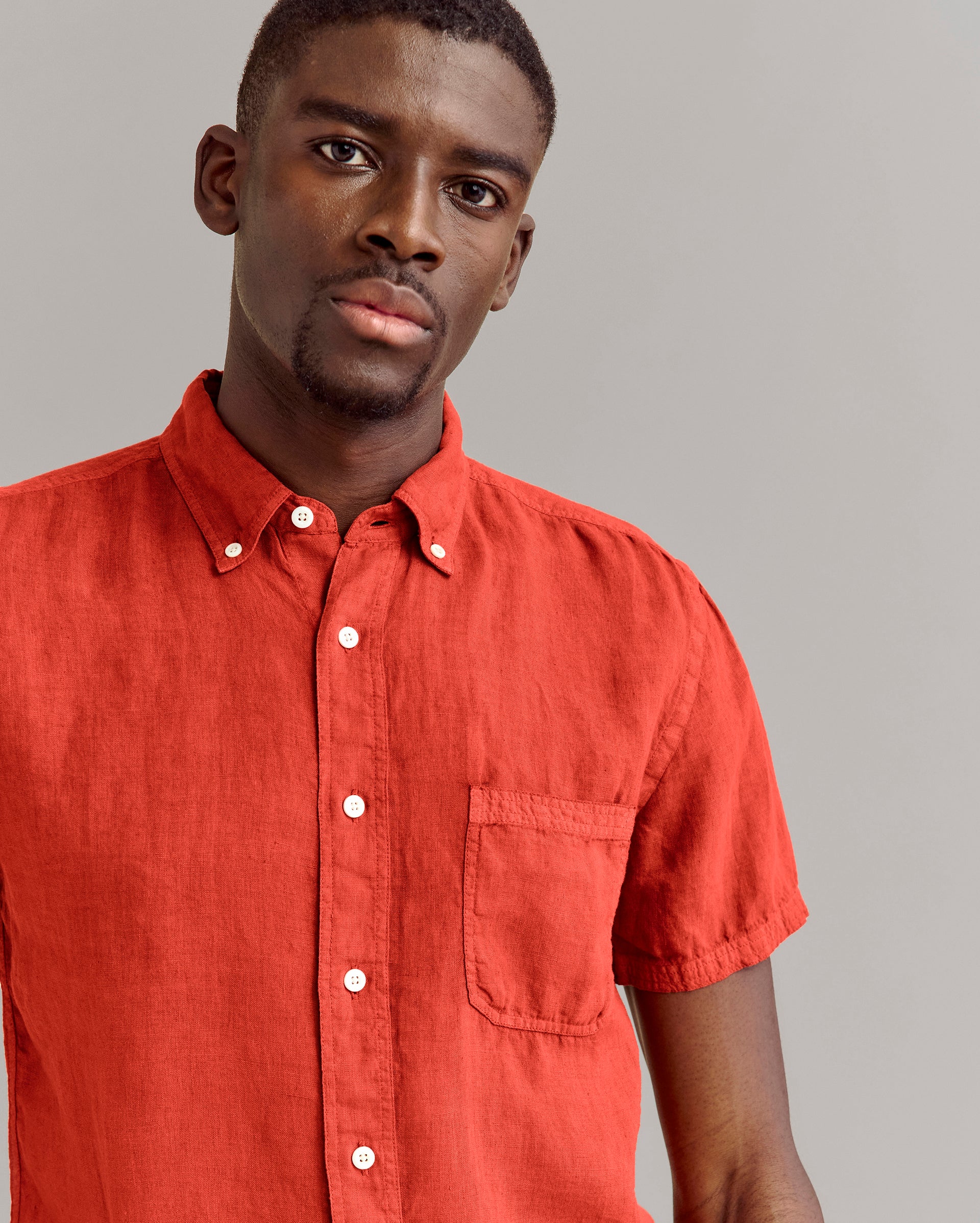 Short Sleeve Linen Tuscumbia Shirt Button Down Brick Billy Reid