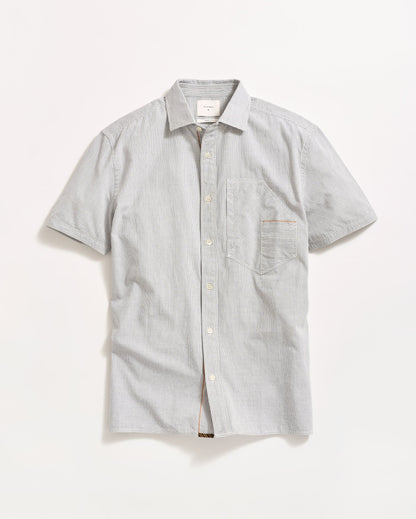 Short Sleeve Selvedge Work Shirt White/Carbon Blue Billy Reid