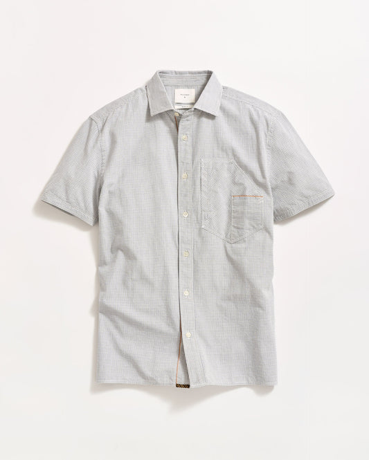 Short Sleeve Selvedge Work Shirt White/Carbon Blue Billy Reid