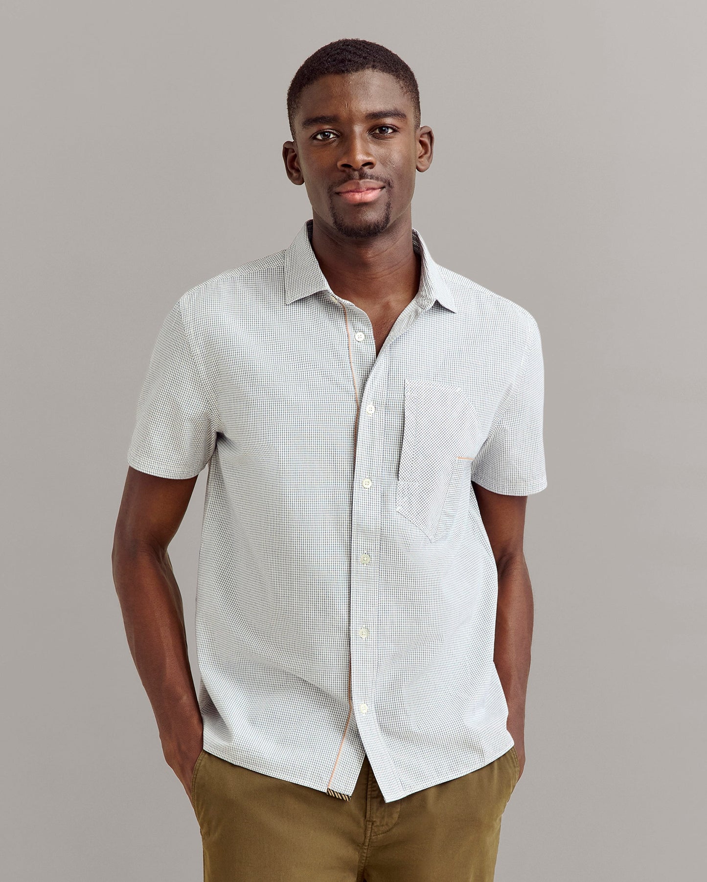 Short Sleeve Selvedge Work Shirt White/Carbon Blue Billy Reid
