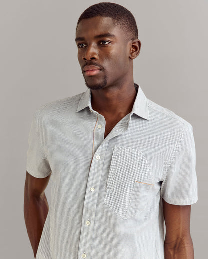 Short Sleeve Selvedge Work Shirt White/Carbon Blue Billy Reid