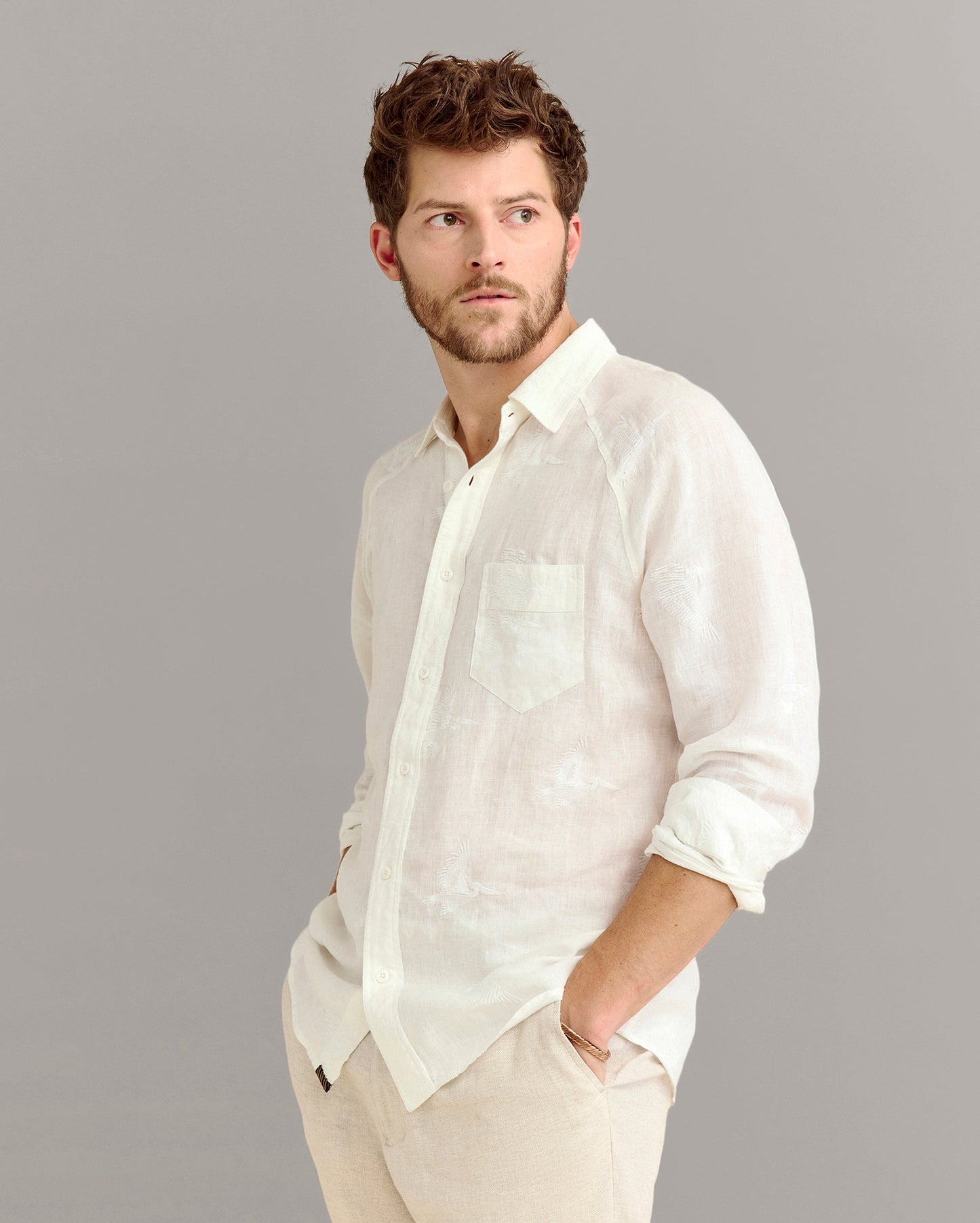 Embroidered Pelican Swarm Raglan Shirt White Billy Reid