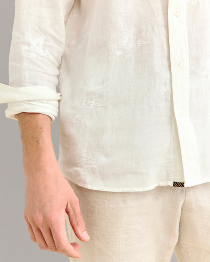 Embroidered Pelican Swarm Raglan Shirt White Billy Reid