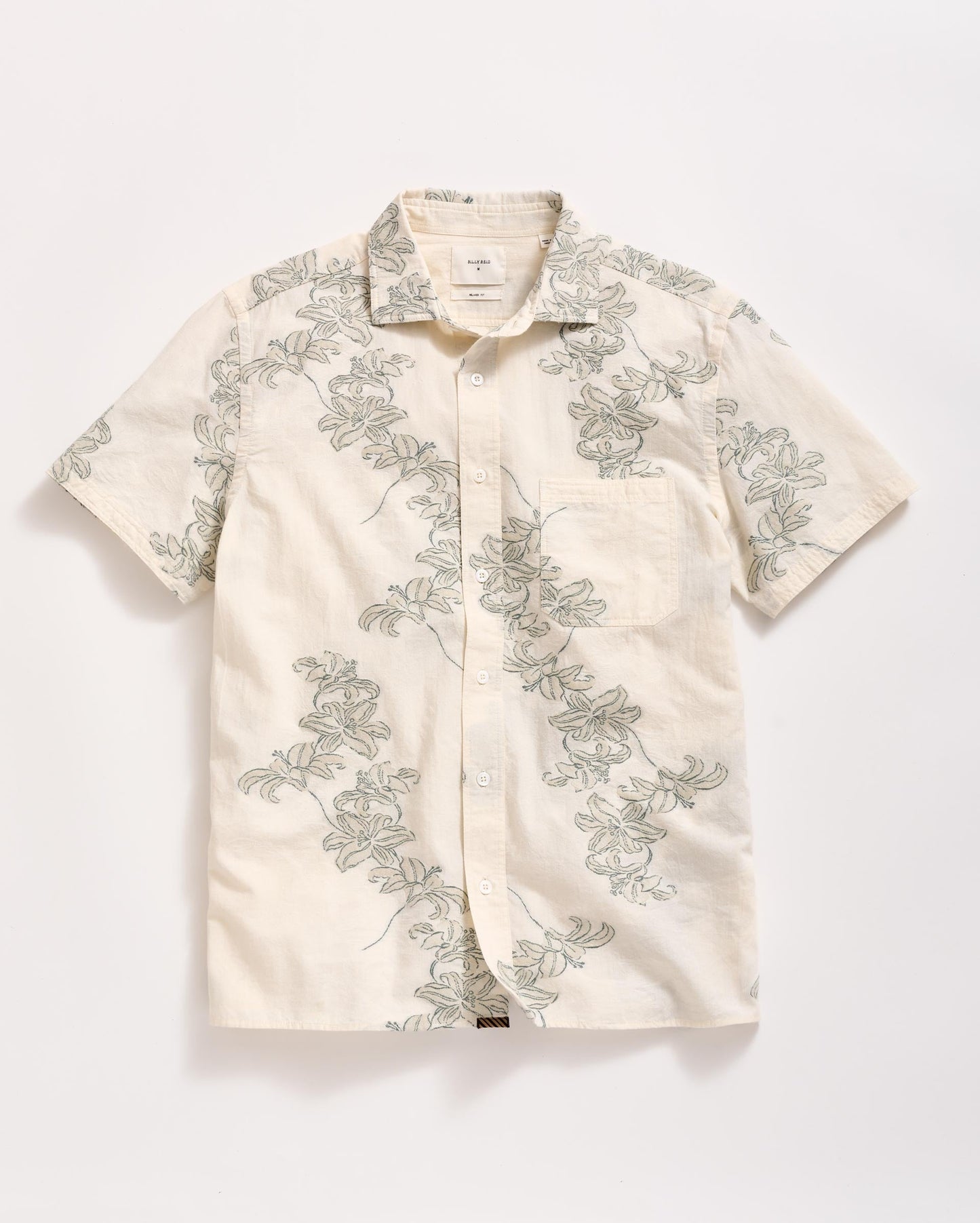 Short Sleeve Watercolor Lily Jacquard Treme Shirt Highway Grey Billy Reid