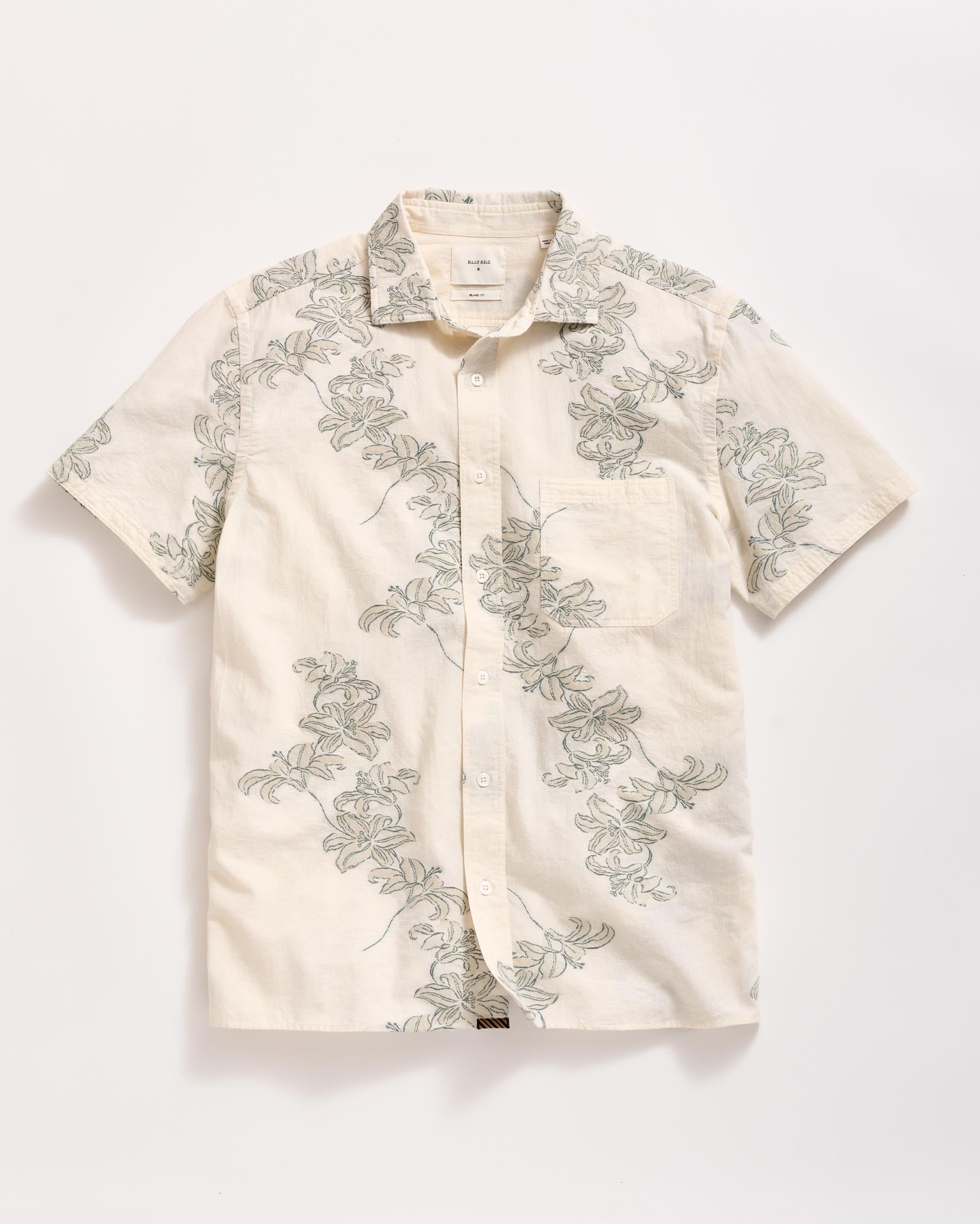 Short Sleeve Watercolor Lily Jacquard Treme Shirt Highway Grey Billy Reid