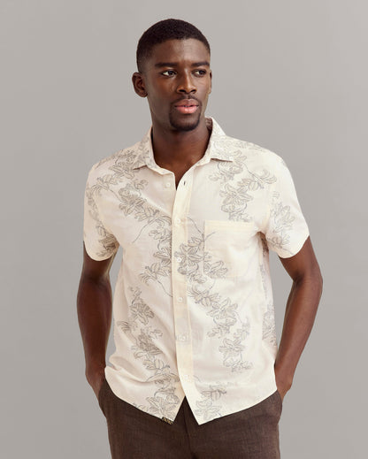 Short Sleeve Watercolor Lily Jacquard Treme Shirt Highway Grey Billy Reid
