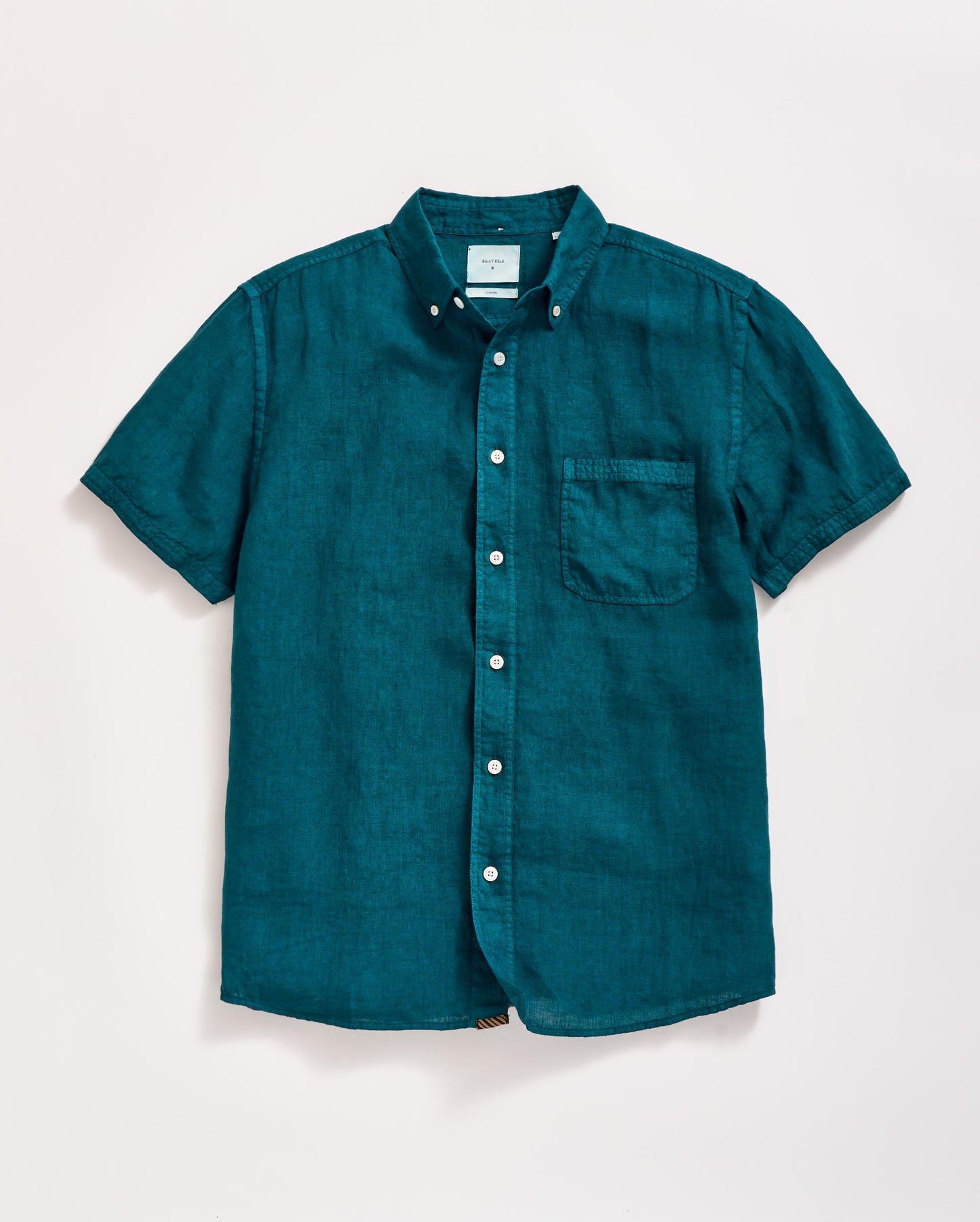 Short Sleeve Linen Tuscumbia Shirt Button Down Deep Teal Billy Reid