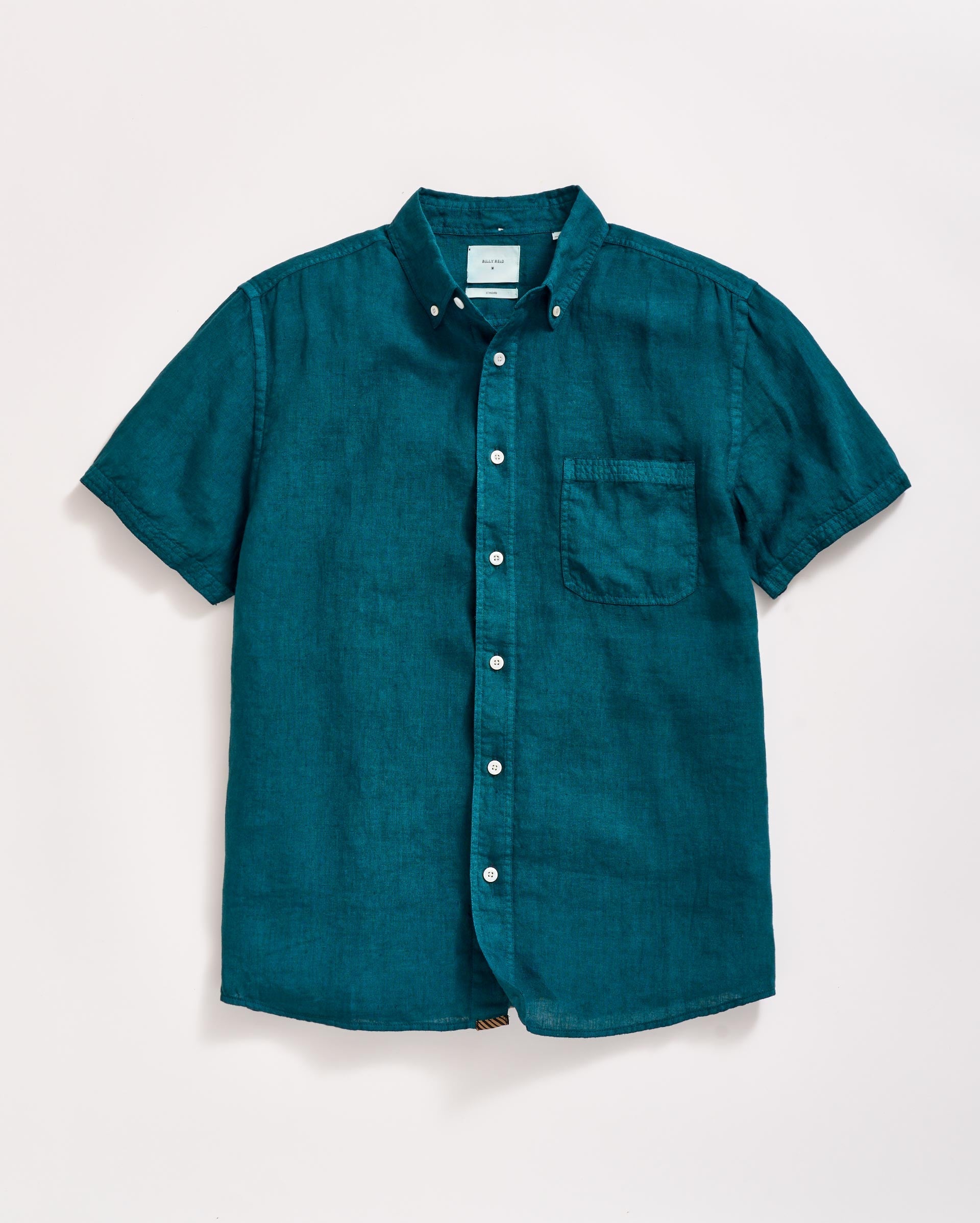 Short Sleeve Linen Tuscumbia Shirt Button Down Deep Teal Billy Reid