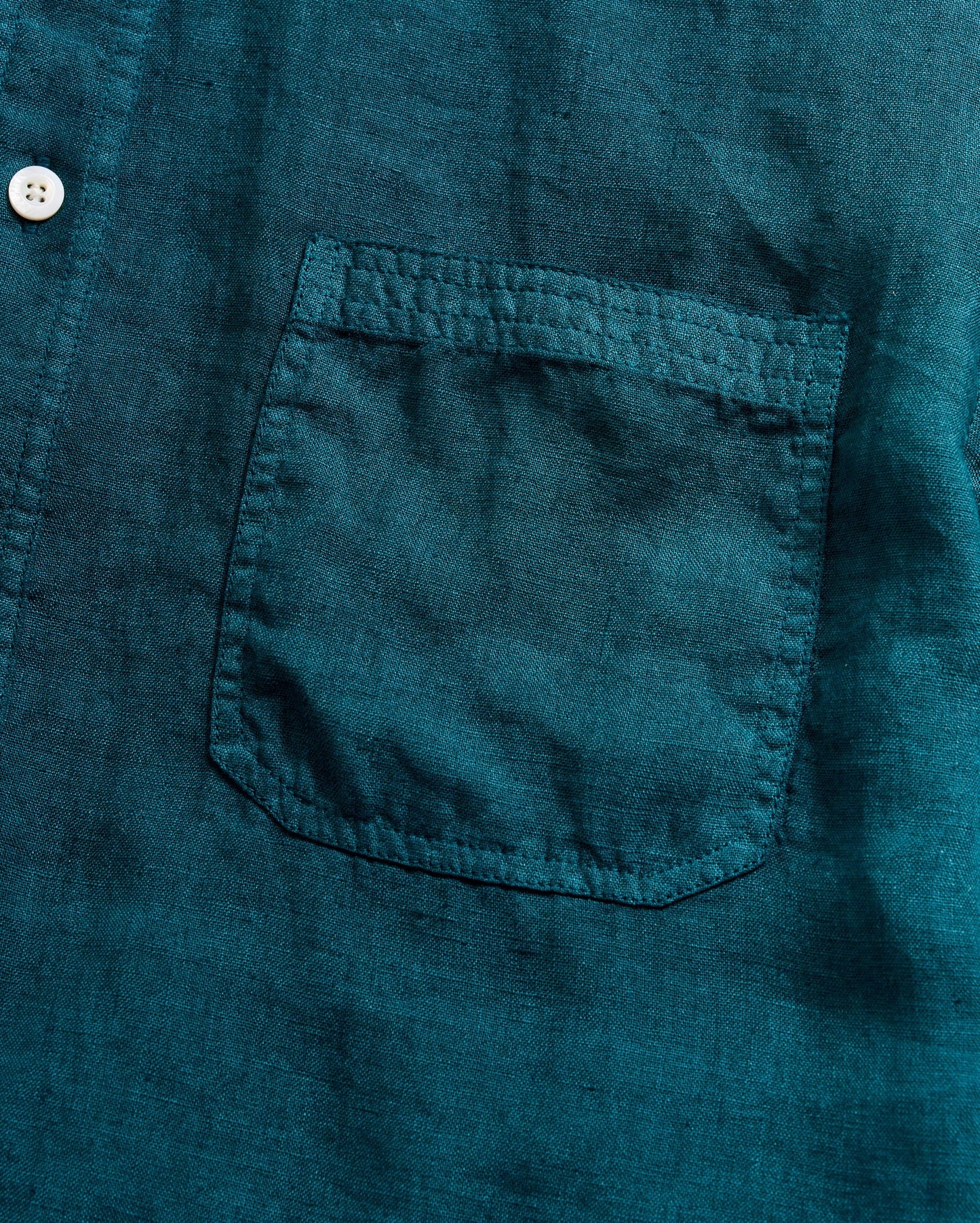 Short Sleeve Linen Tuscumbia Shirt Button Down Deep Teal Billy Reid