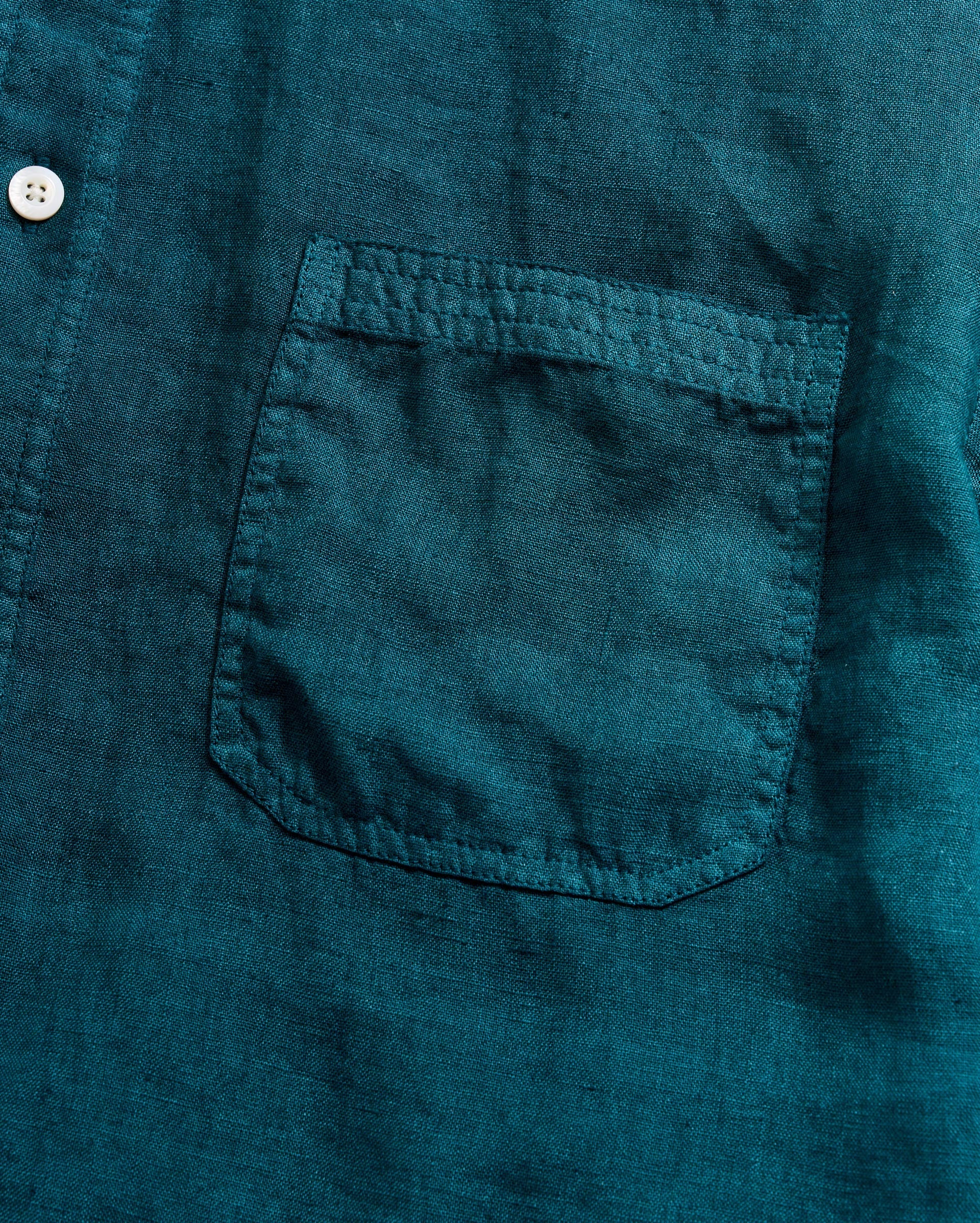 Short Sleeve Linen Tuscumbia Shirt Button Down Deep Teal Billy Reid
