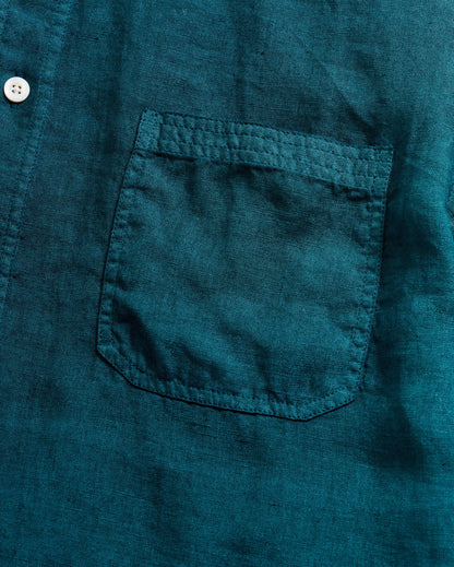 Short Sleeve Linen Tuscumbia Shirt Button Down Deep Teal Billy Reid