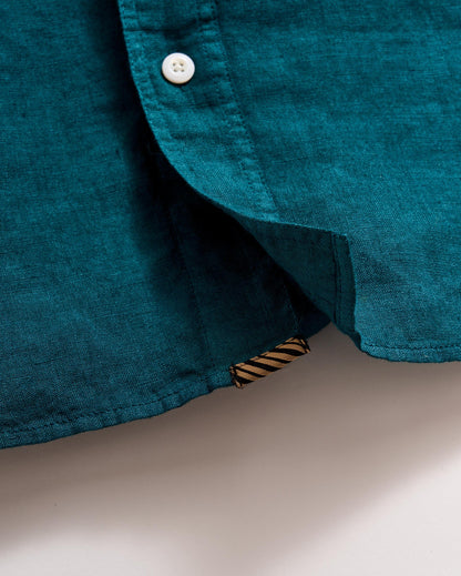 Short Sleeve Linen Tuscumbia Shirt Button Down Deep Teal Billy Reid