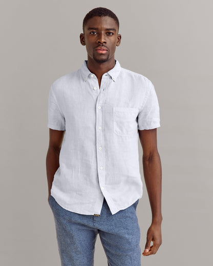 Short Sleeve Linen Tuscumbia Shirt Button Down Grey Mist Billy Reid