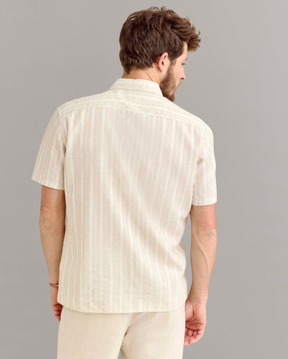 Short Sleeve Barre Stripe Treme Shirt Natural Billy Reid