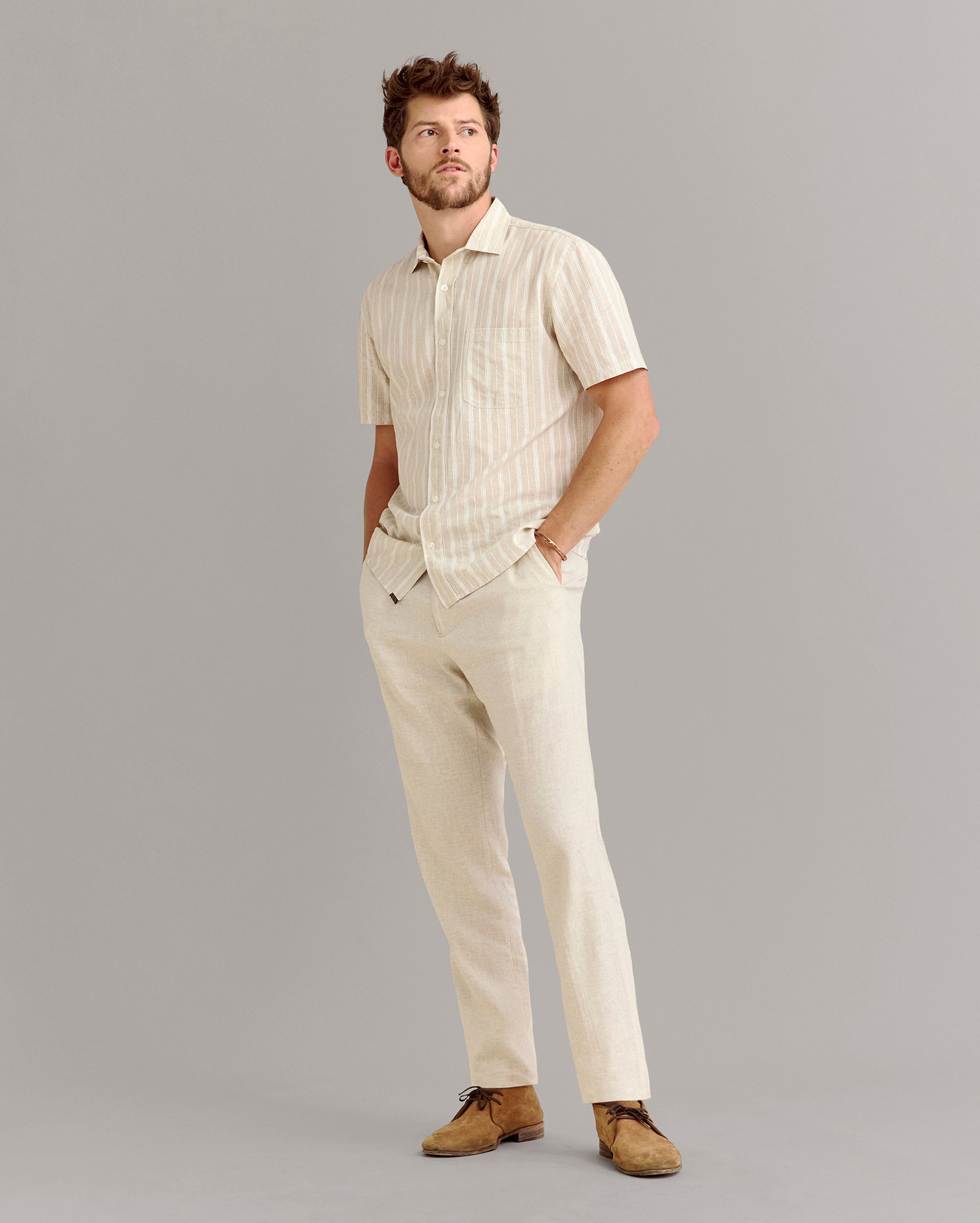 Short Sleeve Barre Stripe Treme Shirt Natural Billy Reid