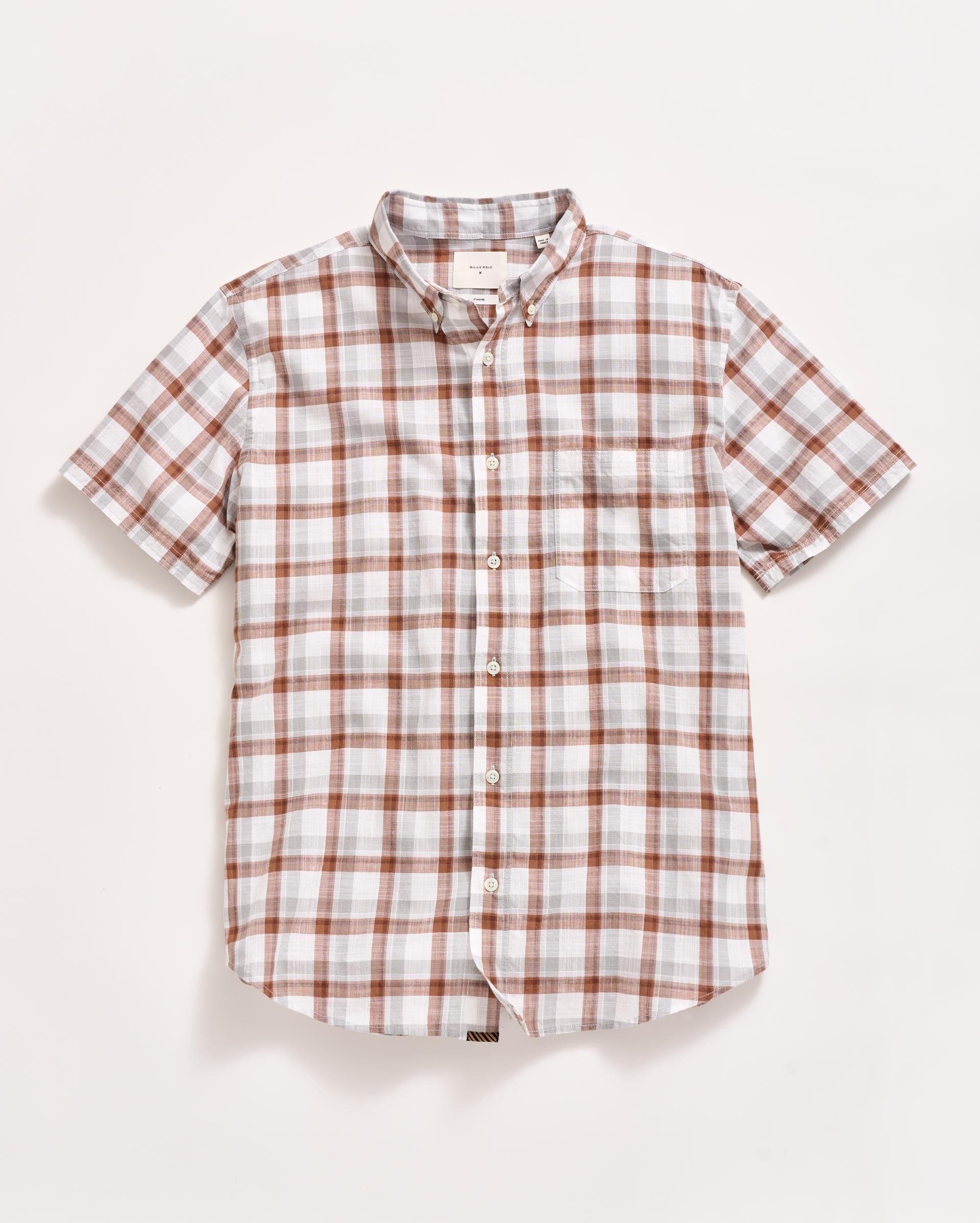 Short Sleeve Tattersail Plaid Tuscumbia Shirt Button Down Oak/Multi Billy Reid