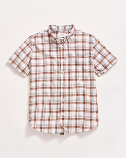 Short Sleeve Tattersail Plaid Tuscumbia Shirt Button Down Oak/Multi Billy Reid