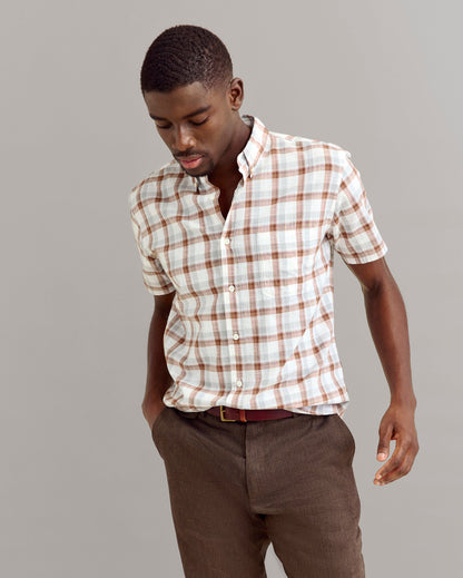 Short Sleeve Tattersail Plaid Tuscumbia Shirt Button Down Oak/Multi Billy Reid