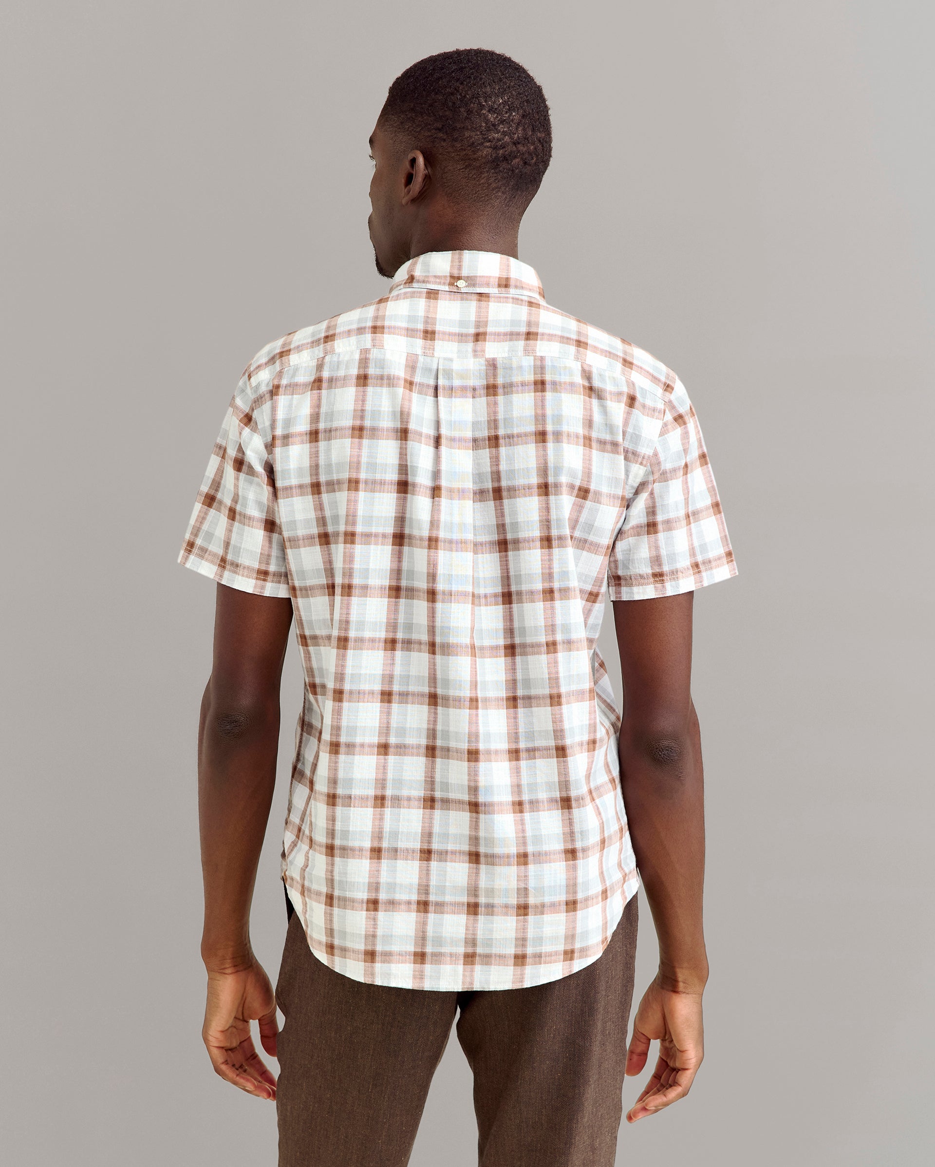 Short Sleeve Tattersail Plaid Tuscumbia Shirt Button Down Oak/Multi Billy Reid