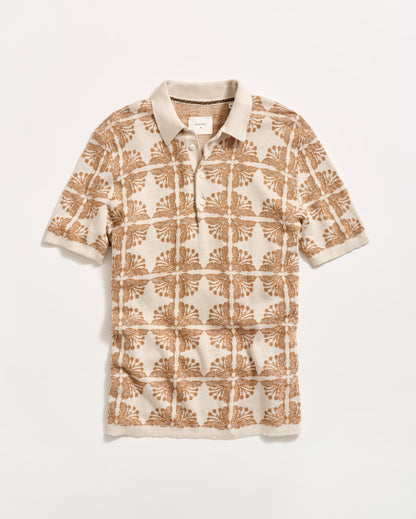 Tile Jacquard Sweater Polo Pumice Billy Reid