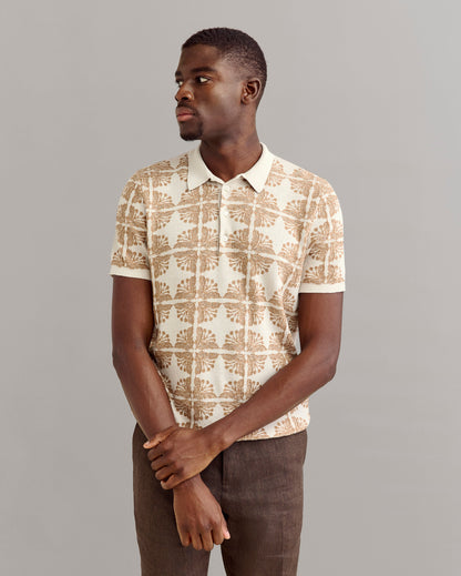 Tile Jacquard Sweater Polo Pumice Billy Reid