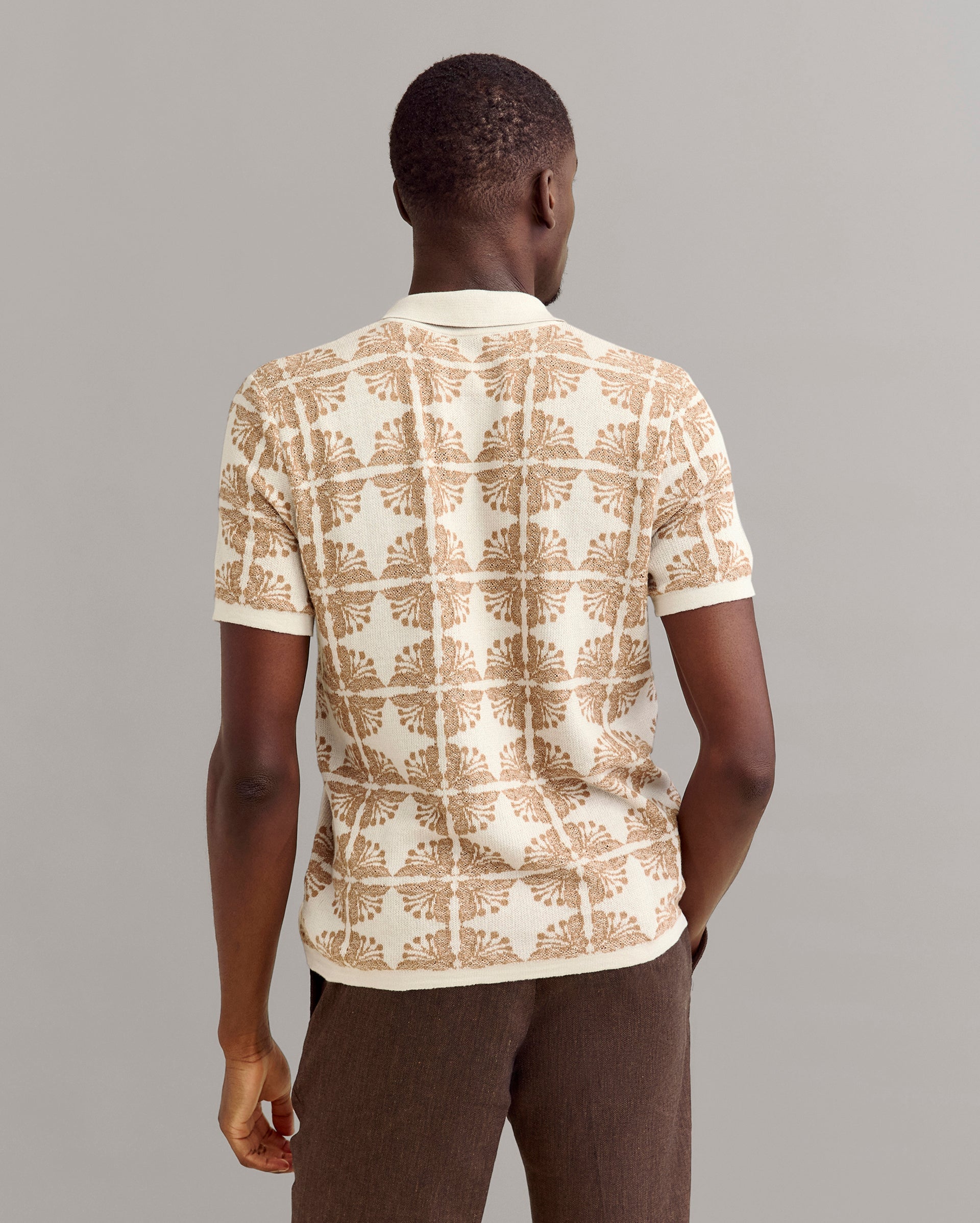 Tile Jacquard Sweater Polo Pumice Billy Reid