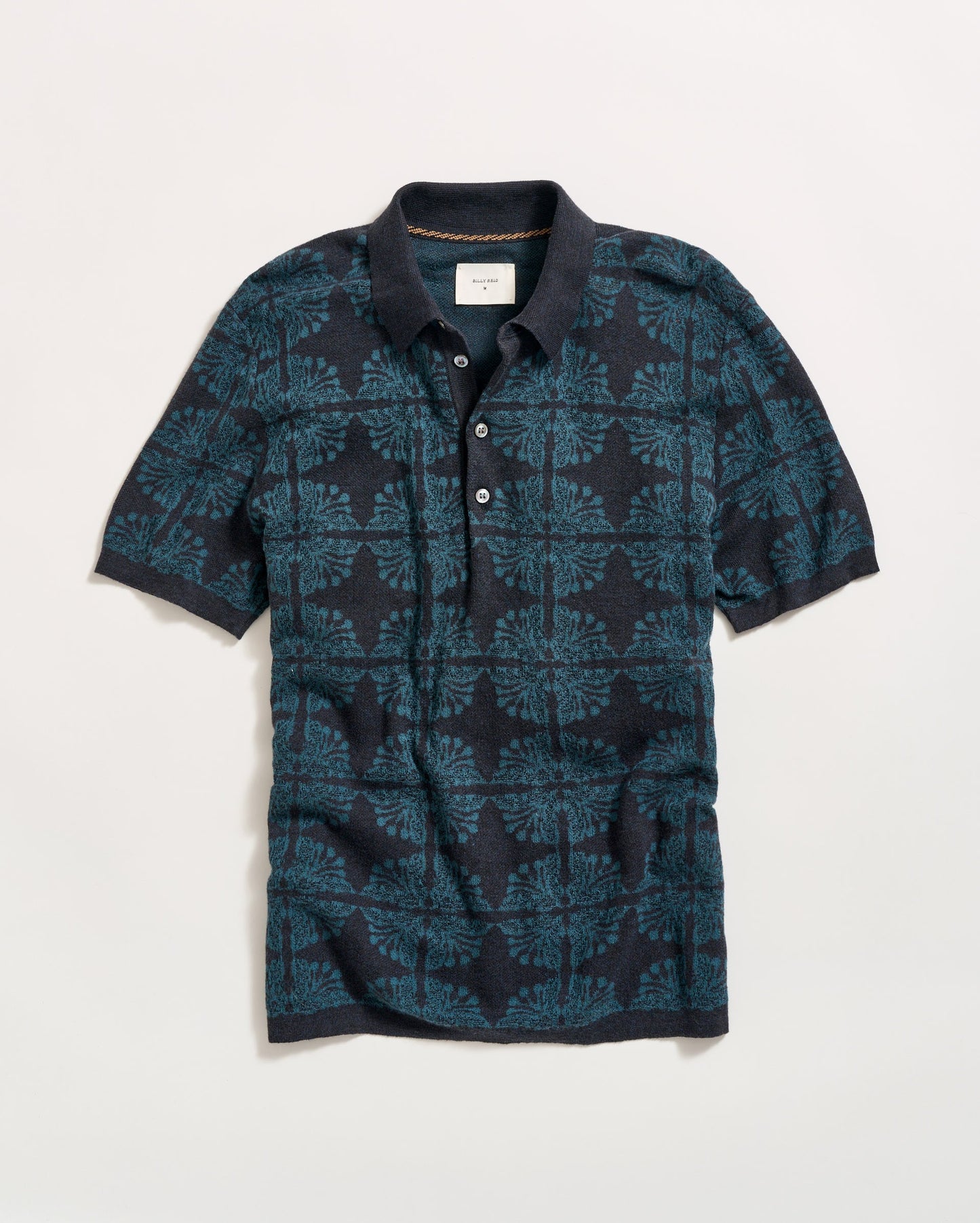 Tile Jacquard Sweater Polo Carbon Blue Billy Reid