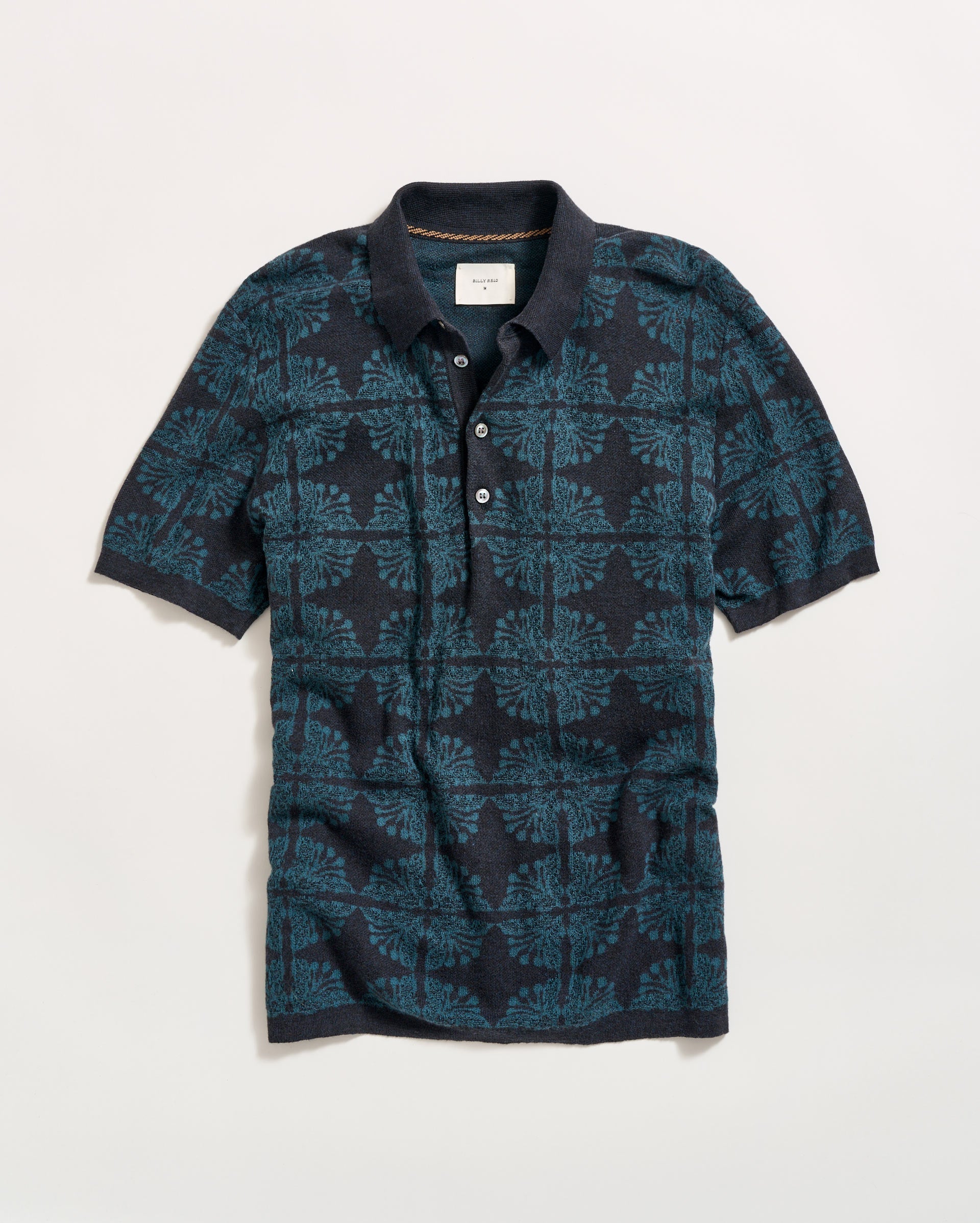 Tile Jacquard Sweater Polo Carbon Blue Billy Reid