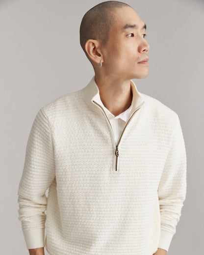 Linen Textured Half Zip Sweater Tinted White Billy Reid