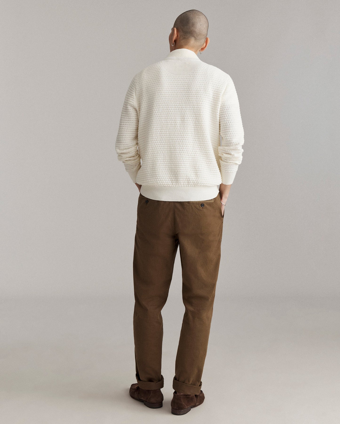 Linen Textured Half Zip Sweater Tinted White Billy Reid