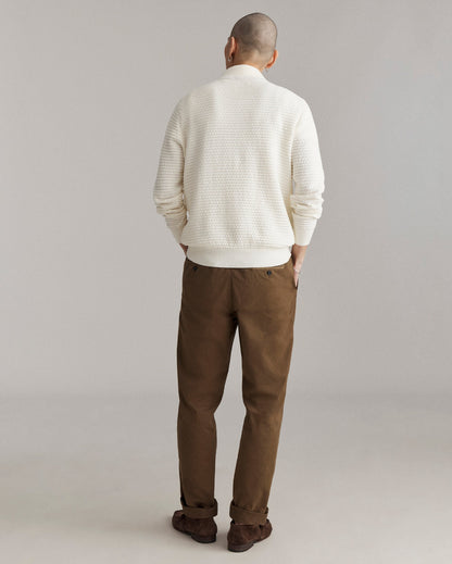 Linen Textured Half Zip Sweater Tinted White Billy Reid