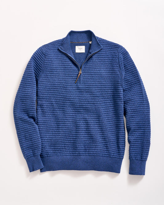 Linen Textured Half Zip Sweater Dark Denim Billy Reid