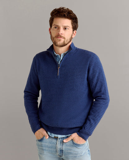 Linen Textured Half Zip Sweater Dark Denim Billy Reid