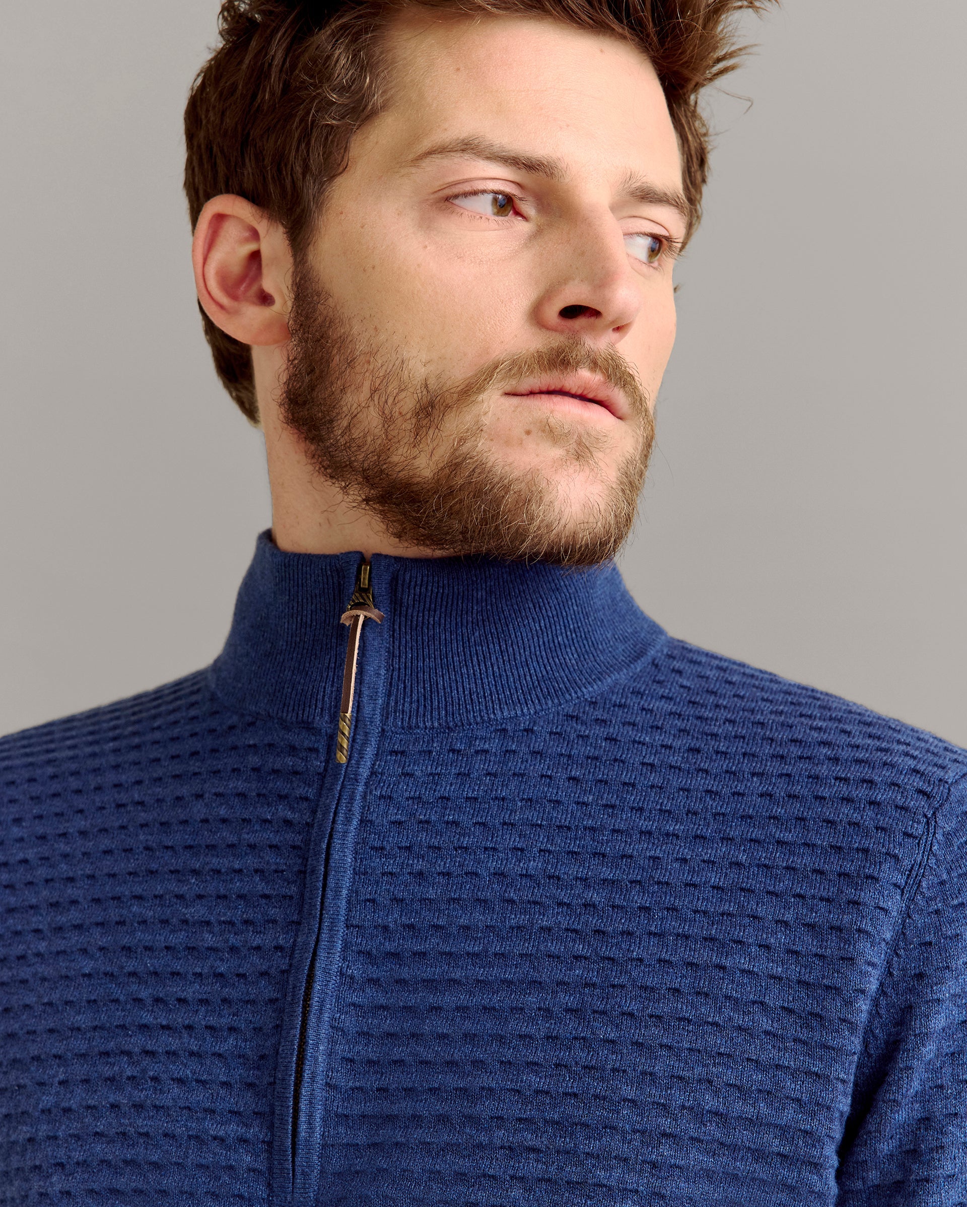 Linen Textured Half Zip Sweater Dark Denim Billy Reid