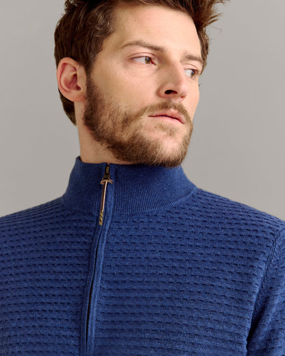 Linen Textured Half Zip Sweater Dark Denim Billy Reid