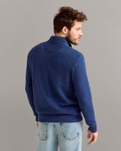 Linen Textured Half Zip Sweater Dark Denim Billy Reid