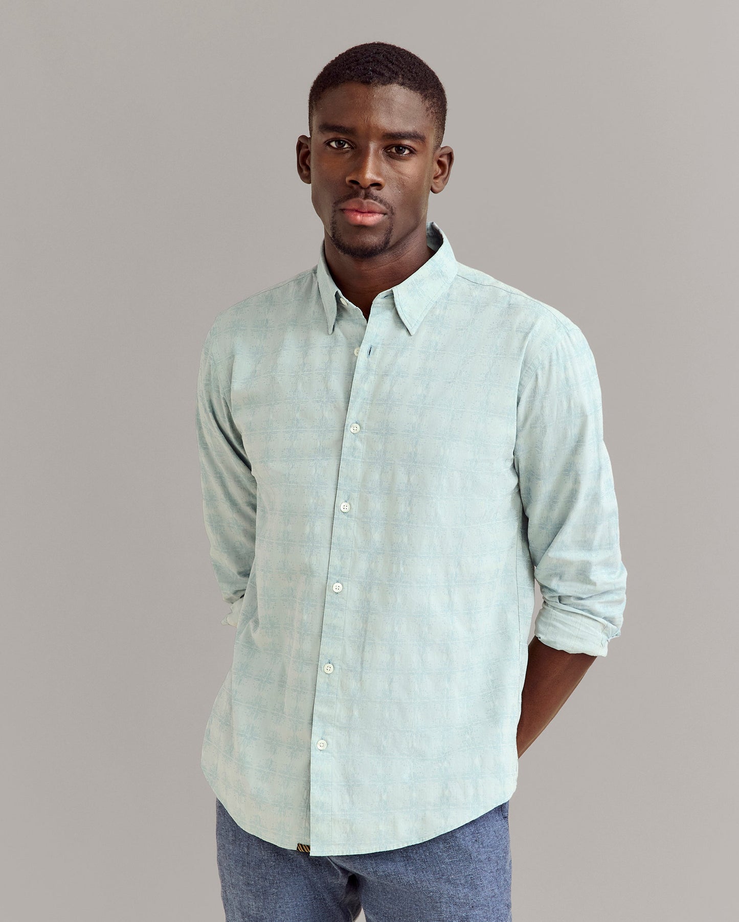 Melange Tile Wilson Shirt Steel Blue Billy Reid