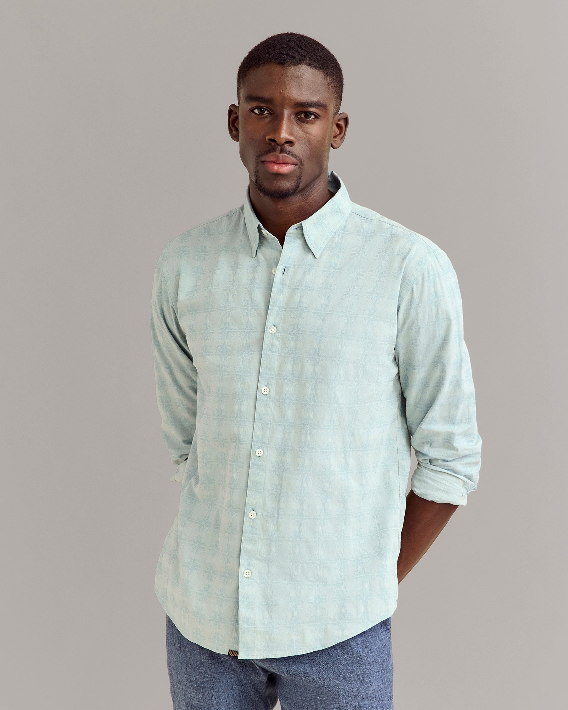 Melange Tile Wilson Shirt Steel Blue Billy Reid