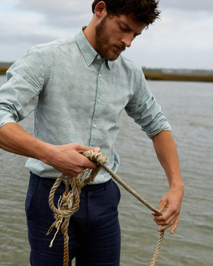 Melange Tile Wilson Shirt Steel Blue Billy Reid