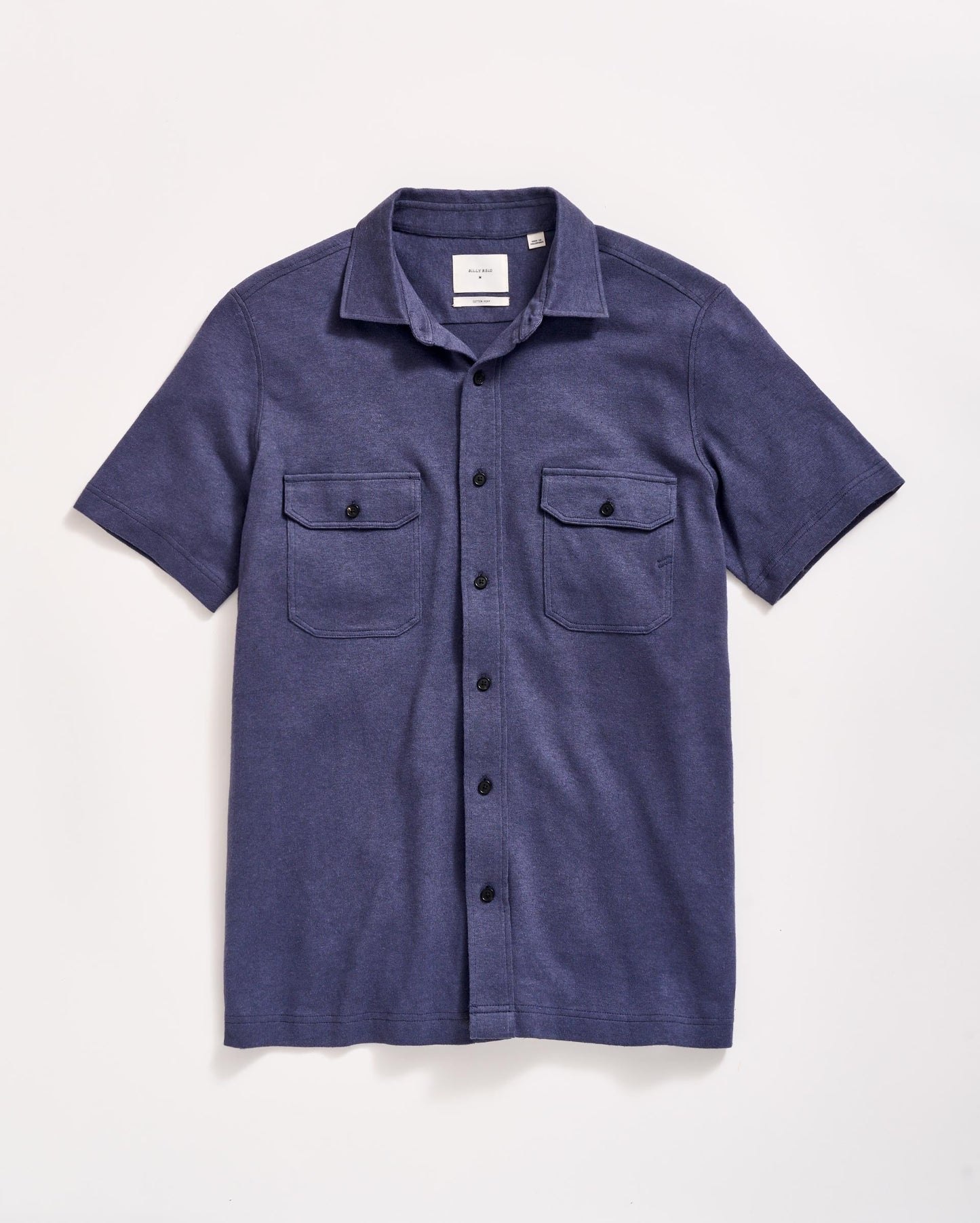 Short Sleeve Hemp Cotton Knit Shirt Navy Billy Reid