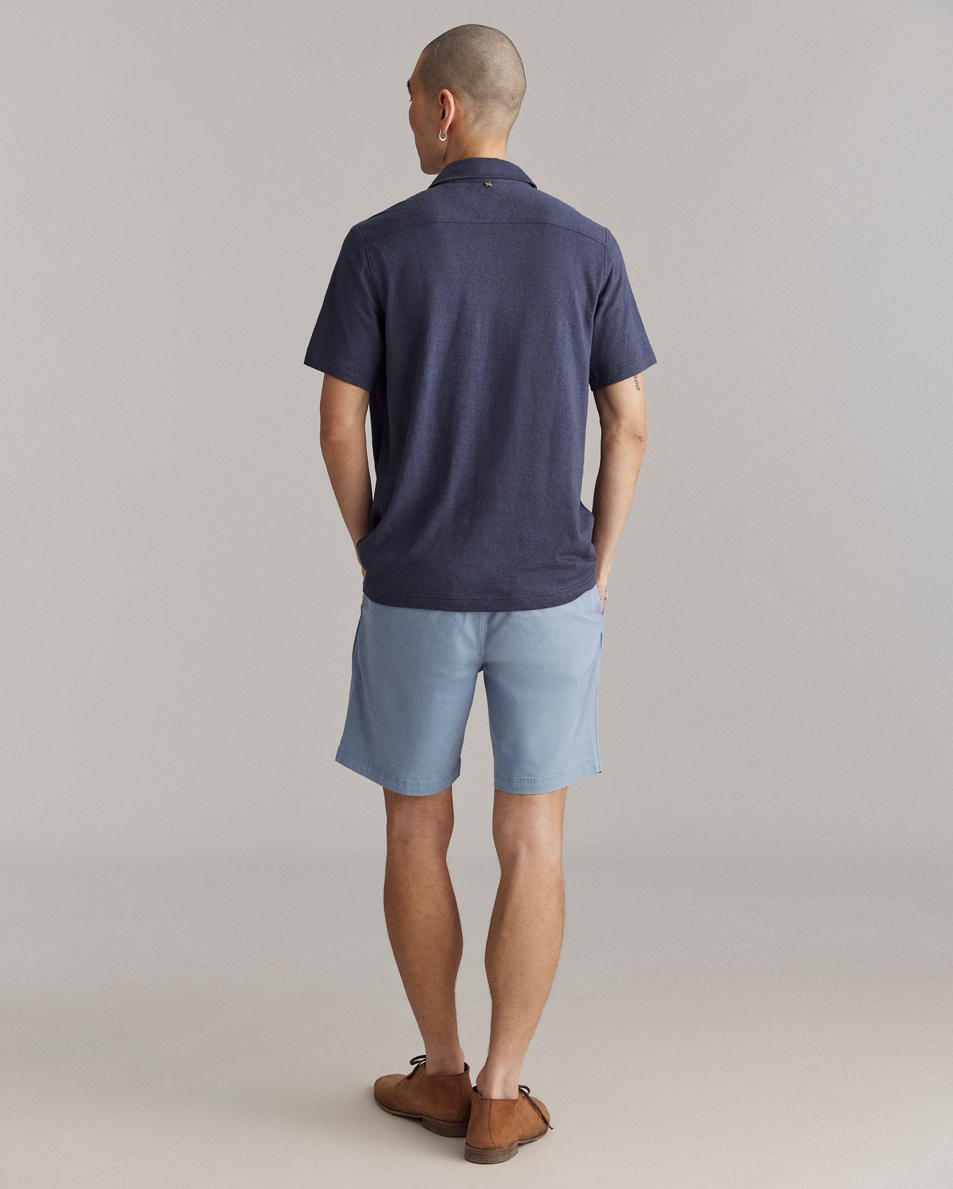 Short Sleeve Hemp Cotton Knit Shirt Navy Billy Reid