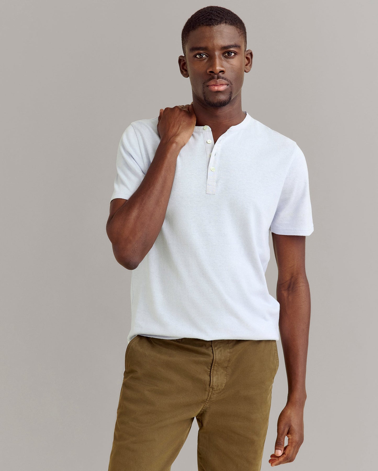 Short Sleeve Hemp Cotton Henley Grey Mist Billy Reid