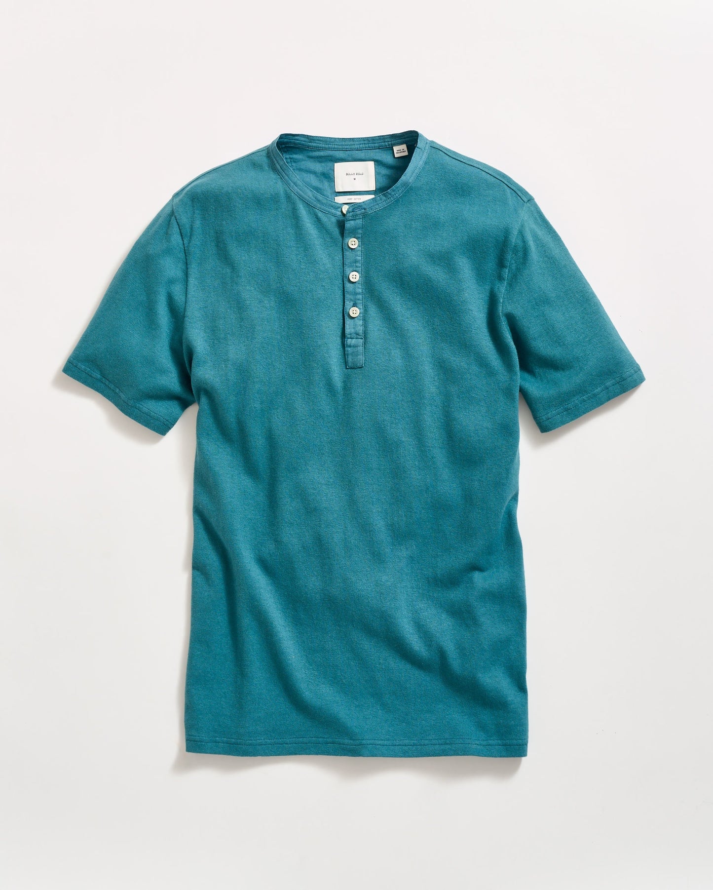 Short Sleeve Hemp Cotton Henley Washed Lake Blue Billy Reid