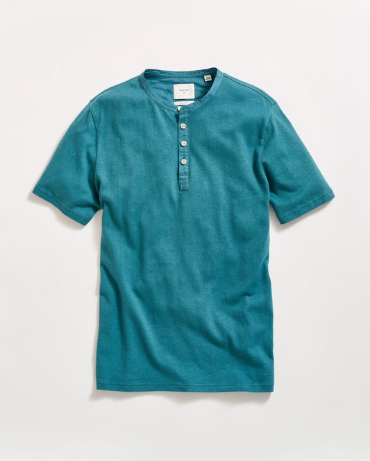 Short Sleeve Hemp Cotton Henley Washed Lake Blue Billy Reid