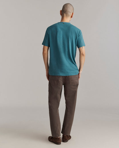 Short Sleeve Hemp Cotton Henley Washed Lake Blue Billy Reid