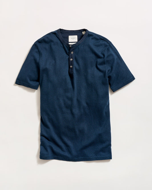 Short Sleeve Hemp Cotton Henley Carbon Blue Billy Reid